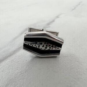 Vintage Silver Tone and Black Single Cufflink